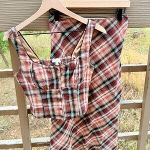 NWOT Kirious Los Angeles Two-Piece Plaid Tank & Biased Cut Midi Skirt Set